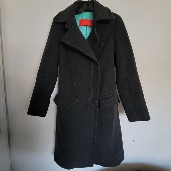 W Concept Wool Knit Double Breasted Button Long Sleeve Long Pea Coat Size Small - Picture 12 of 12